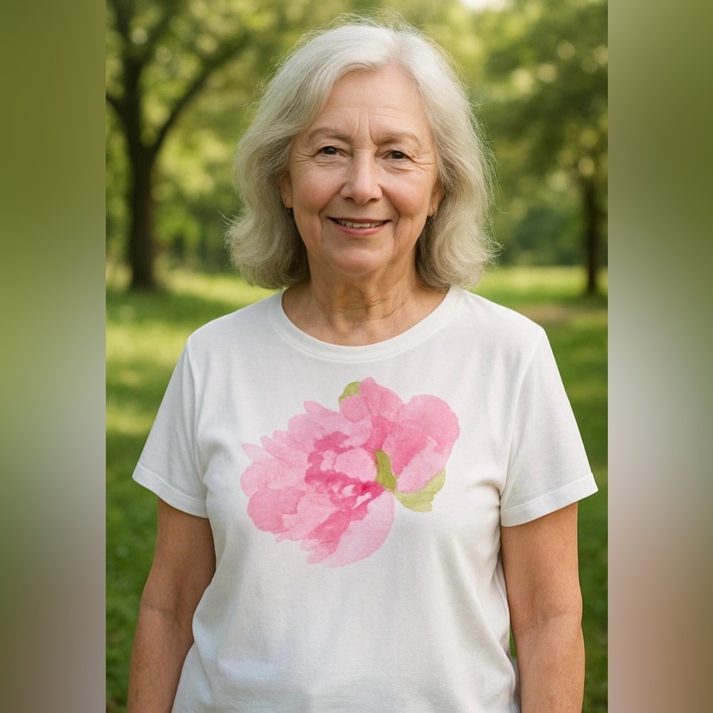 Liz Claiborne White and Pink Floral Short Sleeve Tee